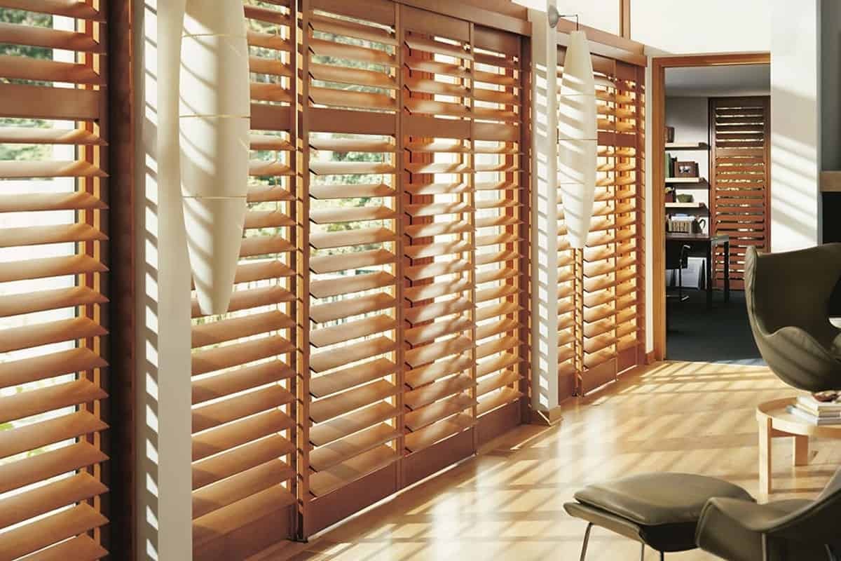 Brown Provenance Hardwood Shutters completing a look in a living room