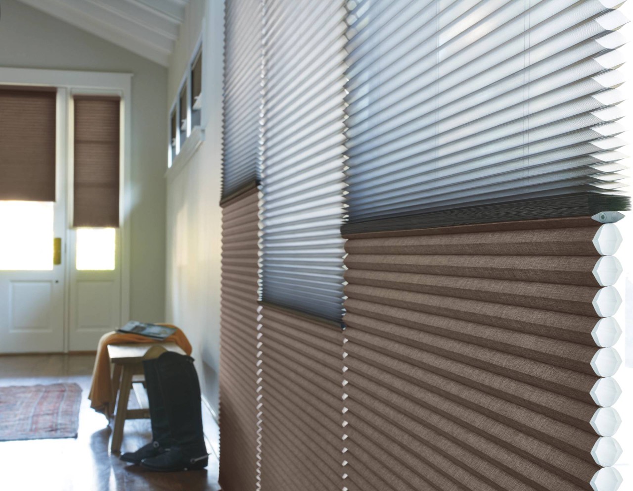  Hunter Douglas cellular shades covering a sidelight window near Brunswick, GA