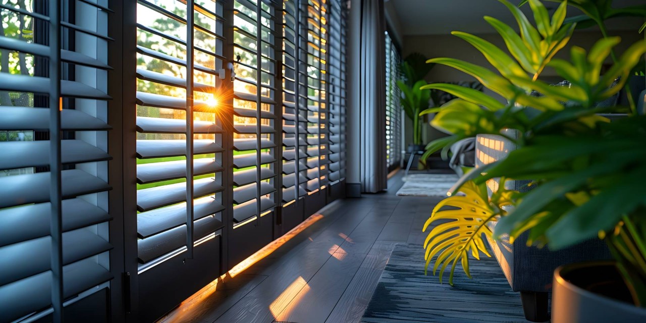 Plantation shutters in a living room near Brunswick, GA